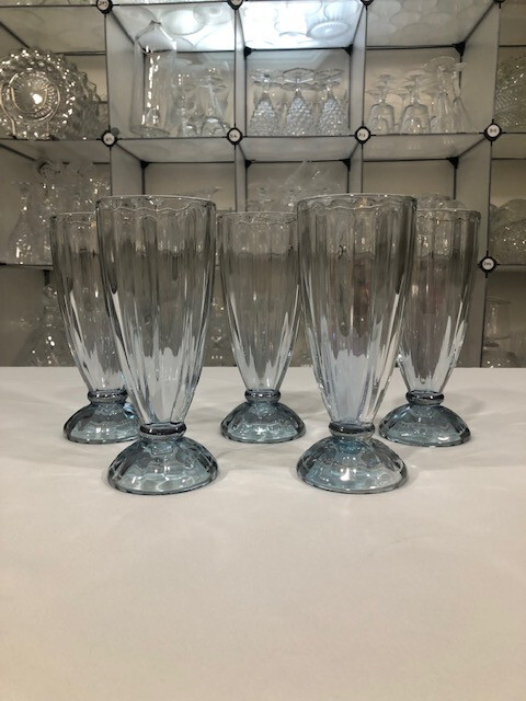 Optic Blue (5110) by Libbey – Five Rare Vintage Straight Soda Tumblers