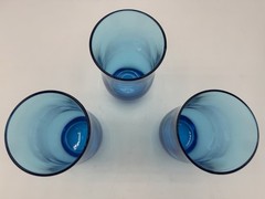 Vintage Anchor Hocking Flair Laser Blue Flat Tumblers MCM Glasses Set of 3