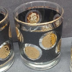 Libby 1960s Barware 22k Gold Cera Coin Lowball Glasses Set of 4 Hennessy Whiskey