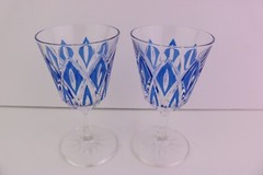 Cobalt Cut to Clear Wine Glasses Diamonds Multisided Stem Starburst Foot