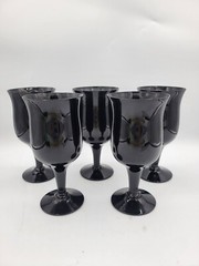 Rare! 5 Vintage MCM Sweden Denby Milnor Black Glass Tulip Glass Goblet 6 5/8”