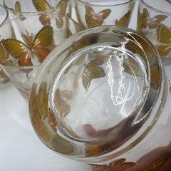 Vintage MCM Libbey 22K Gold Embossed Ombre Yellow Orange Butterfly Rocks Glasses