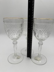 Antique Gold Rim Goblets Hobstar Pattern By Libbey Set Of 3 NEW Clear
