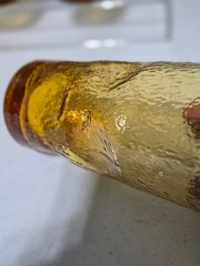 4 Morgantown THUMBPRINT Amber Glass Tumblers Textured Dimpled Pinched 6″ Golden