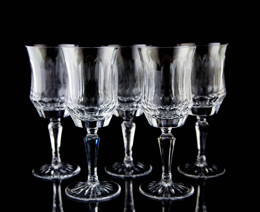 Old Galway Star Cut Foot Water Goblet Glasses Set of 5 Elegant Vintage Crystal