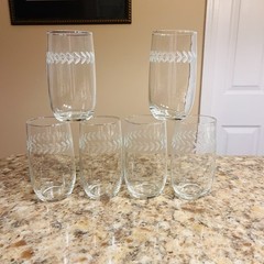 VTG Laurel Leaf Wreath Gray Cut 12 oz Round Bottom Tumbler Set Of 6 1950s USA