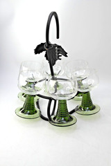 Vintage Luminarc France Green Beehive Stem with Etched Grape Design Set of 6