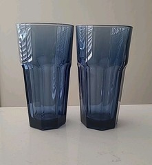 2 Vintage Libbey Gibraltar Dusky Blue Paneled Tumblers/Coolers 6-1/4” (B3-E7)