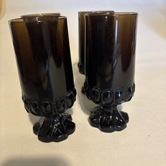 Vintage MCM Tiffin Franciscan Madeira Smoke Brown Footed Goblets Set Of 4