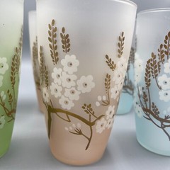 Vintage 1960s Set of 8 Libby Dogwood Frosted Glasses Painted Tumblers 5.5″ Tall