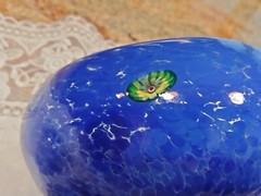 2 Large Hand Blown Blue Margarita Glasses Millefiore Murano Style 20 oz Capacity