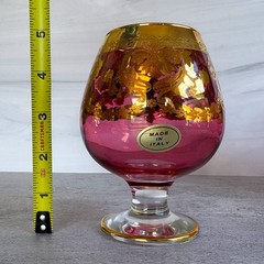 Vintage Italian Pink Glass Brandy Snifters Set of 6 Gold Gilt Made in Italy