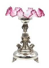 Antique Ruby & Opaque Glass Centrepiece with Sea Horse Silver-Plated Stand