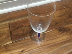 Rare Vintage Signed/stamp Murano Blown clear Wine Glass 6.5″ blue art fillament