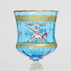 Vintage Venetian Murano Blue Blown Glass Wine Hock Gold Speck Stem Mythological