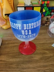 Happy Birthday America Bicentennial Red, White, Blue Goblet Glass 1776-1976 70s