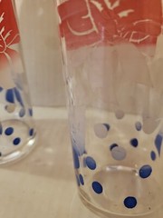 Set of 5 Federal Glasses Tumbler Red White Blue Bows Dots 4 ¾” Tall Mid Century