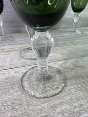 Lot Of 6 Handblown 8” Art Glass Wine Water Stemware 2-Purple 2-Green 2-Blue