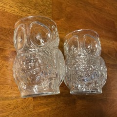 Two Libbey Vintage Owl Shaped Tumbler Glasses 1970s Clear Glass 4.5” 10 oz VGUC