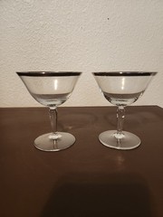 Vintage Crystal Champagne Coupe Silver Rim Set of 2 MCM Stemware