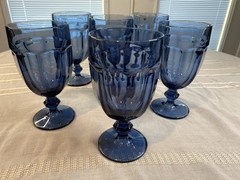 6 Libbey Duratuff Vintage Cobalt Blue Stemware Gibraltar Water Wine Goblet 10 oz