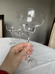 Set of 4 Vintage Crystal Margarita Glasses Wide Bowl Cocktail Hurricane Glass