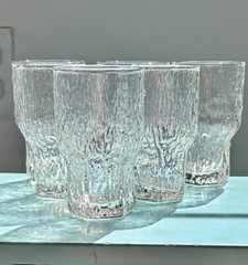 6 Vintage Glacier Clear Indiana Glass IIttala Style 3 1/2” Tall