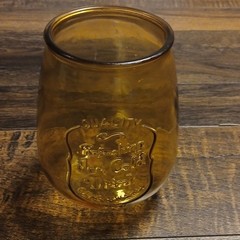 Vintage Amber Glass Embossed Ice Cold Drink Design Drinking Glass Glossy Round