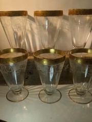 Set of 6 Tiffin-Franciscan Melrose Needle Etched Water Glasses Gold Encrusted