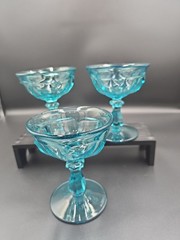 Set of Three Vintage Aqua Blue Sherbert Glasses Good Condition