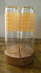 Vintage 70’s Libbey Yellow Gold Cane Rattan Coastal Tall Highball Glasses