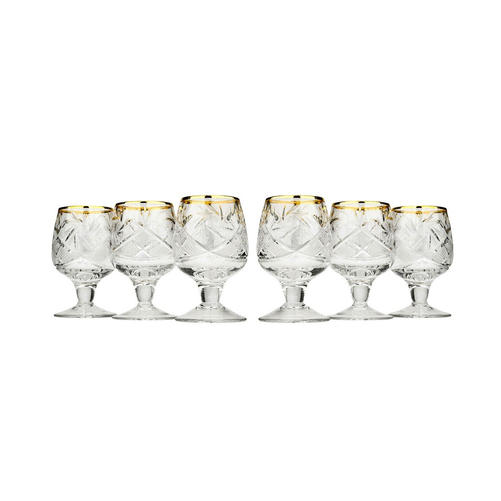 Modern Russian Cut Crystal Sherry Shot Glass Gold Rim – 1oz, 35ml, Set of 6