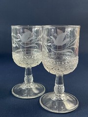 2 Antique Brilliant Glass Co. clear pressed wine glasses MELROSE c.1887+