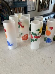 8 Vintage 1950’s Federal HighBall Glass Frosted Fruit Mid Century Tom Collins