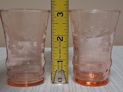 Vintage Pink Depression 2 Of Each Size Glasses With Floral Etching – Set Of 6