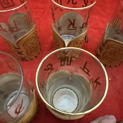 (8) 8oz Highball Glasses Leather Holder Western Cowboy Ranch Brand ML Leddy