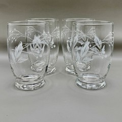 Vintage MCM Frosted White Leaf & Berry Footed Juice Glasses – Set of 4
