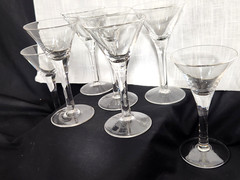 VINTAGE V SHAPED CORDIAL GLASSES – MAKER UNKNOWN – (7)