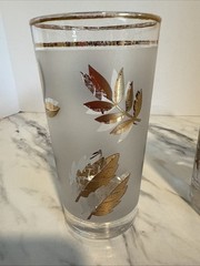 Vtg 70’s Glasses Frosted Gold Leaf Foliage Drinking Cups Set of 2 READ