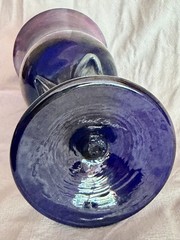 irridescent cobalt blue art glass goblet signed Paul B