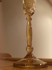 Franco Creazioni Amber Crystal Champagne Flutes w/ Gold Tiles (Italy) ~ S2 MINT