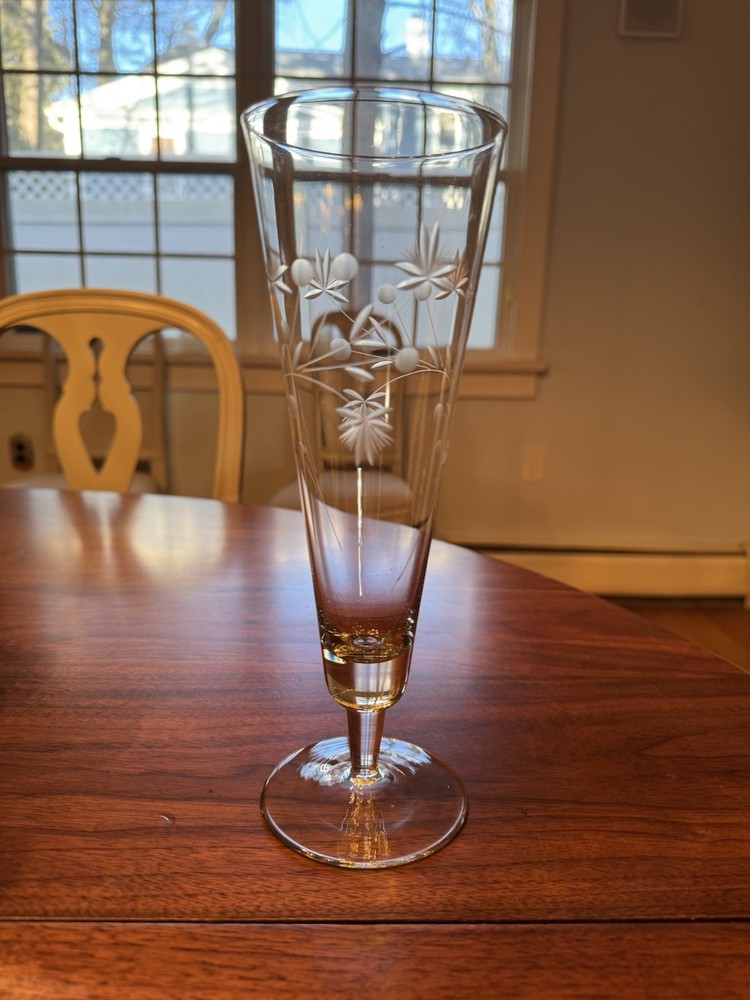 Vintage Arcadia Crystal Orlean MCM Etched Pilsner Beer Glass