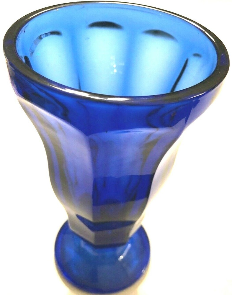 Vintage Anchor Hocking Cobalt Blue Ice Cream Sundae Soda Glass Footed Tumbler
