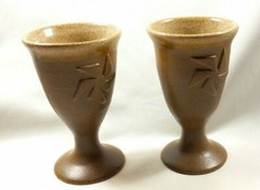 Ceramic Pottery Star Pattern Chalice Goblets 6″ Brown Beige Tan signed by MYERS