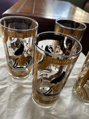 Mid Century HTF Fred Press Trojan Horse Highball Glasses 22k Set of 6 Signed