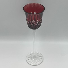 AJKA for Design Guild Ruby Cut To Clear Crystal Wine Glass 8”