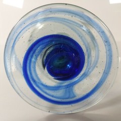 Clear & CoBalt Blue with Swirl Hand Blown Pedestal Stem Drinking Wine Goblet