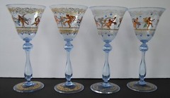 Venetian Salviati Blue Enamel Sabine Mythology Water Goblets (4)