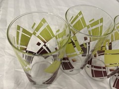 MCM VINTAGE TUMBLER GLASSES BROWN & YELLOW DIAMOND PLAID 6.5” X 3.24” Set Of 4