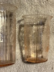 Lot 3 Pink Depression Glass American Sweetheart Tumblers 3 1/2″ & 4 3/4“ 1930s